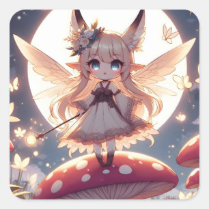 Anime-Mädchen Pixie Hippie Mond Fee Quadratischer Aufkleber