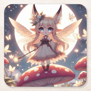 Anime-Mädchen Pixie Hippie Mond Fee Rechteckiger Pappuntersetzer