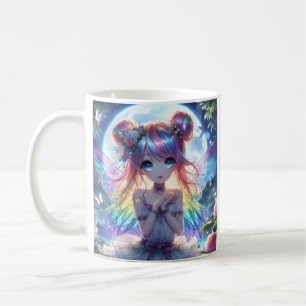 Anime-Mädchen Regenbogenhaar singt Mond Fee Kaffeetasse
