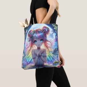 Anime-Mädchen Regenbogenhaar singt Mond Fee Tasche