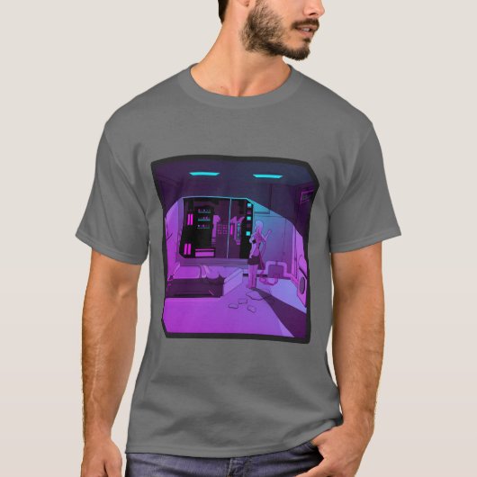 Anime Mädchen Retrowave Synthwave Outrun Ästhetik T-Shirt (Vorderseite)