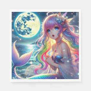 Anime-Mädchen singt Mondlicht Kobold Regenbogen Me Serviette