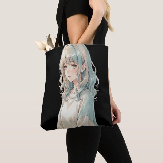 Anime-Mädchen-Tragetasche – Blauer Haarstil Tasche (Von Nahem)