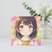Anime-Mädchen und Cupcake Geburtstag   Einladung (Stehend Vorderseite)