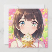 Anime-Mädchen und Cupcake Geburtstag   Einladung (Vorderseite)