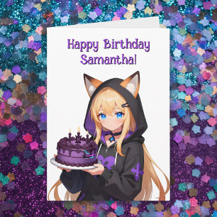 Anime-Mädchen und Drache Alles Gute zum Geburtstag Karte