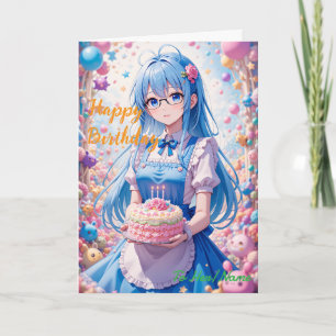 Anime-Mädchen und Kawaii-Tortenfeier Karte