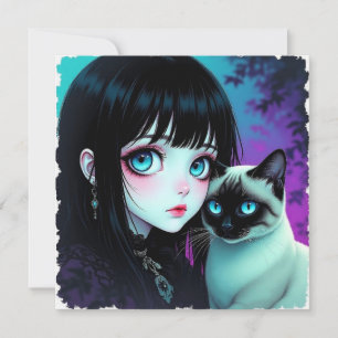 Anime-Mädchen und siamesische Katze Blank