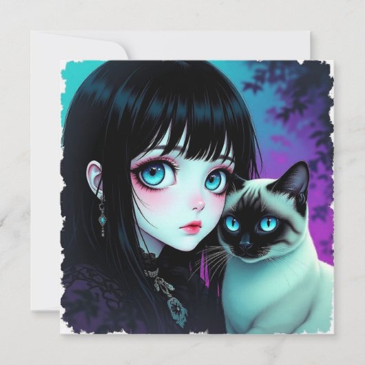 Anime-Mädchen und siamesische Katze Blank (Vorderseite)