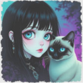 Anime-Mädchen und Siamkatze Aufkleber (Vorderseite)