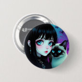 Anime-Mädchen und Siamkatze Button (Vorne & Hinten)