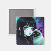 Anime-Mädchen und Siamkatze Magnet (Vorderseite/Rückseite)
