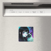 Anime-Mädchen und Siamkatze Magnet (In Situ (Geschirrspüler))
