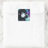 Anime-Mädchen und Siamkatze  Quadratischer Aufkleber (Tasche)