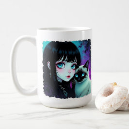 Anime-Mädchen und Siamkatzen-Zitat Kaffeetasse