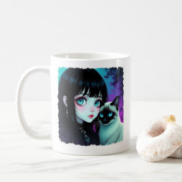 Anime-Mädchen und Siamkatzen-Zitat Kaffeetasse