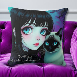 Anime-Mädchen und Siamkatzen-Zitat  Kissen