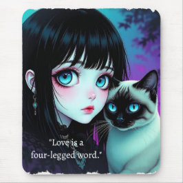 Anime-Mädchen und Siamkatzen-Zitat  Mousepad