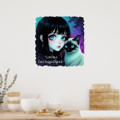 Anime-Mädchen und Siamkatzen-Zitat  Poster (Küche)