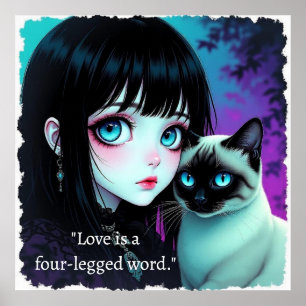 Anime-Mädchen und Siamkatzen-Zitat  Poster