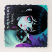 Anime-Mädchen und Siamkatzen-Zitat Puzzle (Horizontal)