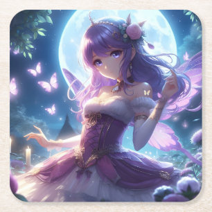 Anime-Mädchen Veilchen Schmetterlingsflügel Mond F Rechteckiger Pappuntersetzer