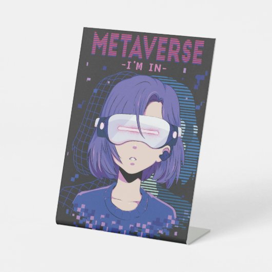 Anime-Mädchen Virtual-Reality-Brille Podest-Schild Sockelschild (Vorderseite)