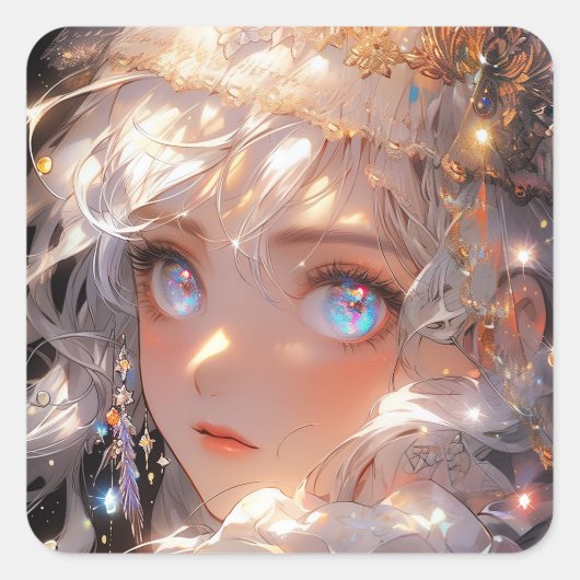 Anime Magical Girl Fantasy Art Quadratischer Aufkleber (Vorderseite)