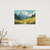 Anime-Malerei kurvenreicher Weg Wiesengebirge Poster (Küche)