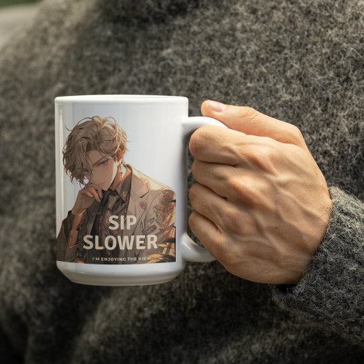 Anime Man Sprichwort zu Sip langsamer er genießt e Kaffeetasse