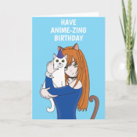 Anime Manga Cat Girl Geburtstagskarte
