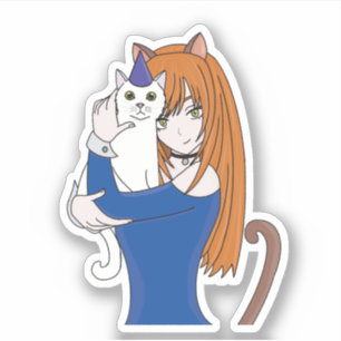 Anime Manga Girl und Cat Aufkleber