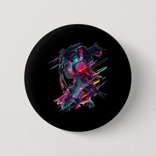 Anime Manga Graphic Headphone Artwork Anime Button (Vorderseite)
