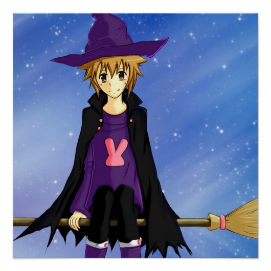 Anime-Manga-Junge mit violetter Mütze und Cape Poster (Vorderseite)