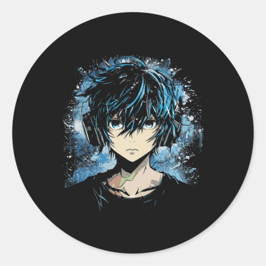 Anime Manga Motif Headphone Artwork Anime Runder Aufkleber (Vorderseite)
