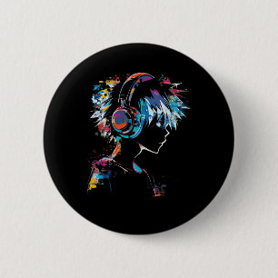 Anime Manga Motif Headphone Illustration Anime Button