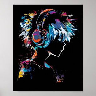 Anime Manga Motif Headphone Illustration Anime Poster