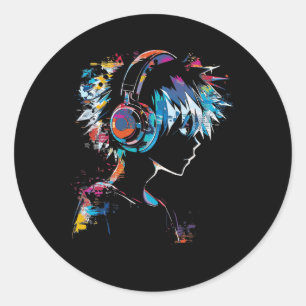 Anime Manga Motif Headphone Illustration Anime Runder Aufkleber