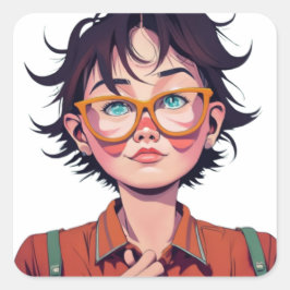 Anime Manga Pop Kunstliebhaber Gesicht Charaktere  Quadratischer Aufkleber