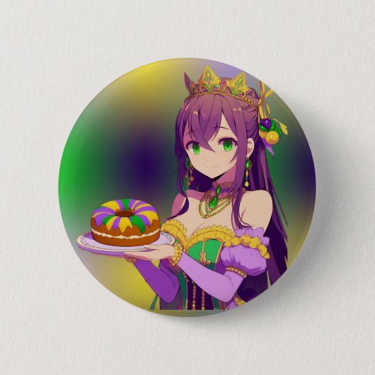 Anime Mardi Gras King cake Button (Vorderseite)