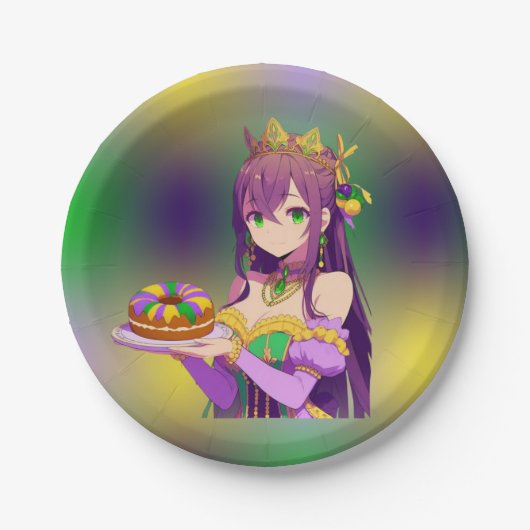 Anime Mardi Gras King cake Pappteller (Vorderseite)
