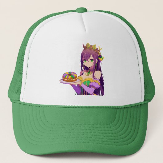 Anime Mardi Gras King cake Truckerkappe (Vorderseite)