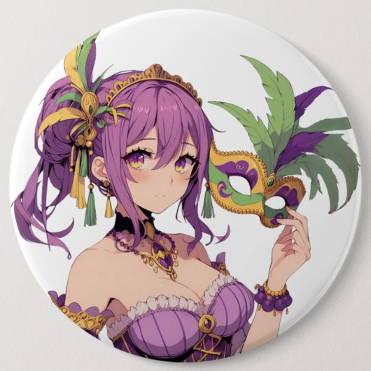 Anime Mardi Gras Maske Button (Vorderseite)
