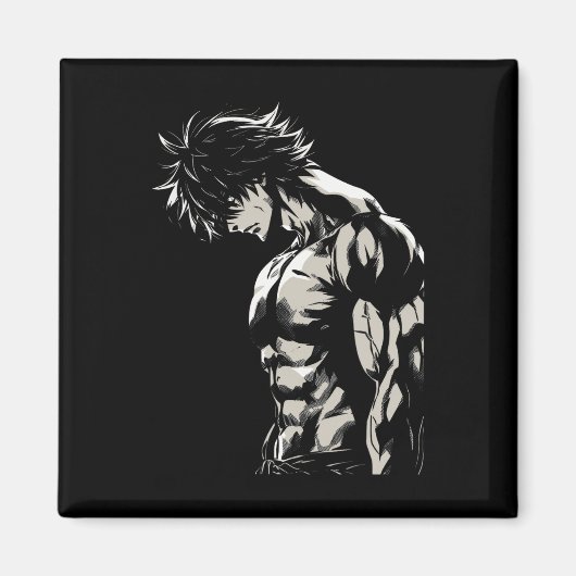 Anime Men Character Bicep Workout Motivational  Magnet (Vorne)