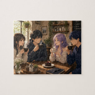 Anime-Menschen trinken Kaffee Puzzle