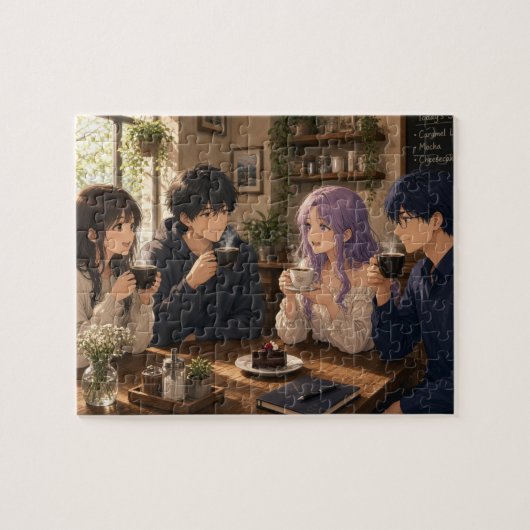 Anime-Menschen trinken Kaffee  Puzzle (Horizontal)