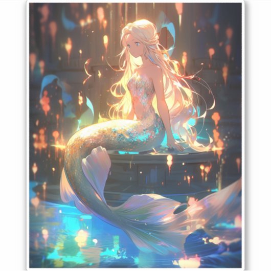Anime Mermaid Girl Fantasy Art Aufkleber (Vorderseite)