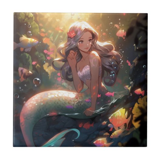 Anime Mermaid Girl Fantasy Art Fliese (Vorderseite)