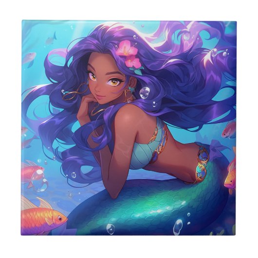 Anime Mermaid Girl Fantasy Art Fliese (Vorderseite)
