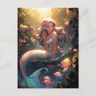 Anime Mermaid Girl Fantasy Art Postkarte